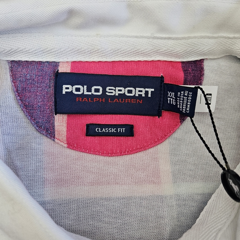 Ralph Lauren Polo Sport Classic Fit Pink Madras Plaid Rugby Shirt Men's Size XXL - Picture 4 of 6